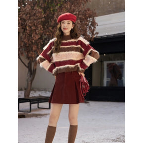 Striped Loose Splicing Knitwear Sweater For Women Brit Style