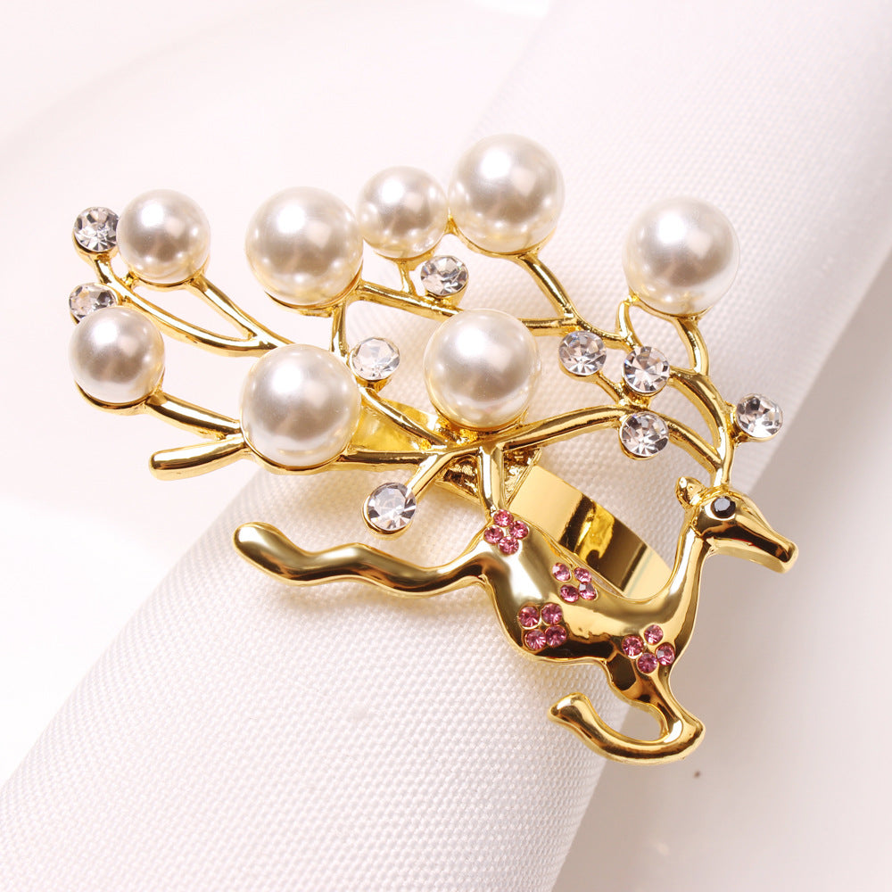 Elk Flower Christmas Tree Napkin Rings Bells