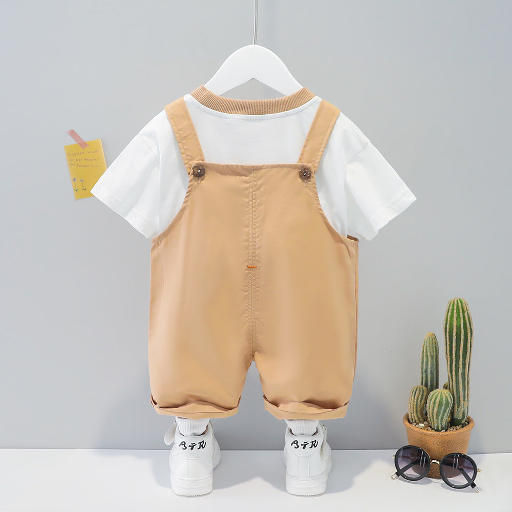 Children's Clothing Men And Women Baby Summer Cartoon Short-sleeved Overalls Brit Style