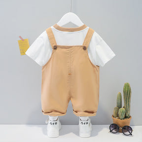 Children's Clothing Men And Women Baby Summer Cartoon Short-sleeved Overalls Brit Style