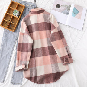 Thick Woolen Shirt Women Loose Casual Tops Literary Fan Plaid Shirt Jacket Brit Style