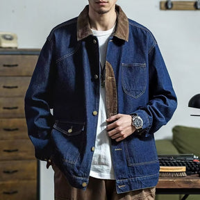 Workwear Retro Tough Safari Jacket Washed Denim Tough Guy Coat Men Fashion Brands Shirt Brit Style