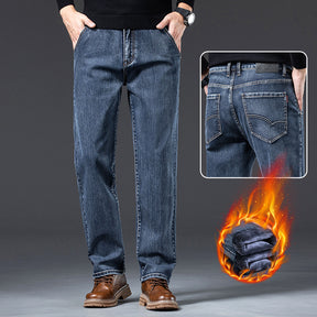 Men's Loose Fleece-lined Straight-leg Trousers Brit Style