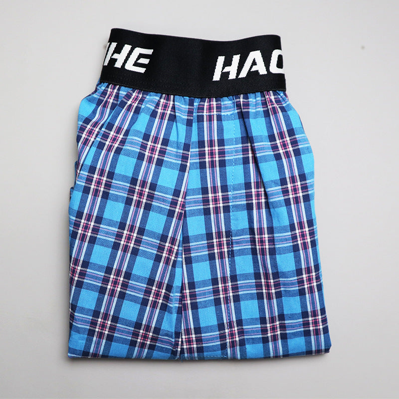 Men's Cotton Arrow Pants Back One-piece Underwear Loose Breathable Plaid Brit Style