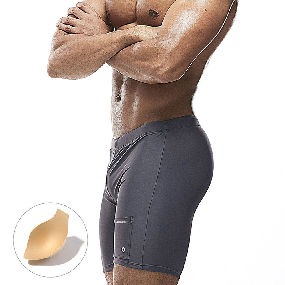 Quick-drying Stereo Belt Sponge Cup Men Swimming Short-length Pants Brit Style