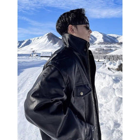 Jacket Leather Coat Autumn And Winter Men's Coat Trendy Handsome Fleece Thickened Pilot Motorcycle Plus Size Brit Style