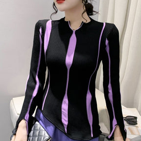 Striped Purple Sweater For Women Brit Style