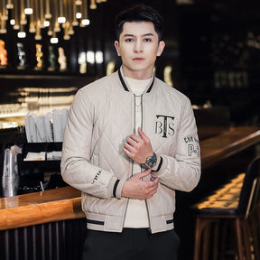 Men's Baseball Collar Slim-fit Youth Embroidered Cotton-padded Jacket Brit Style