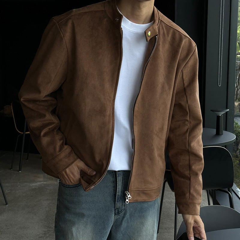 Brown Maillard Stand-up Collar Jacket Brit Style