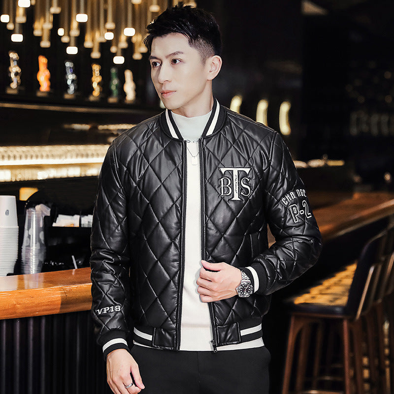 Men's Baseball Collar Slim-fit Youth Embroidered Cotton-padded Jacket Brit Style