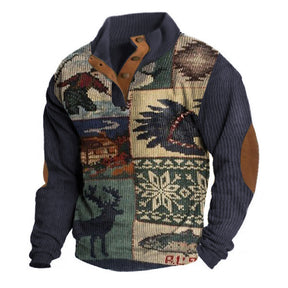 Fashionable Printed Loose And Comfortable Men's Long-sleeved Sweater Brit Style