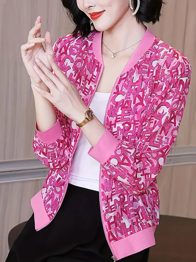 Zipper Jacket Small Thin Long-sleeved Top Colorful Printing Brit Style