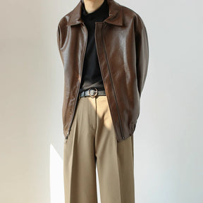 Men's Retro Short Personalized Leather Coat Brit Style