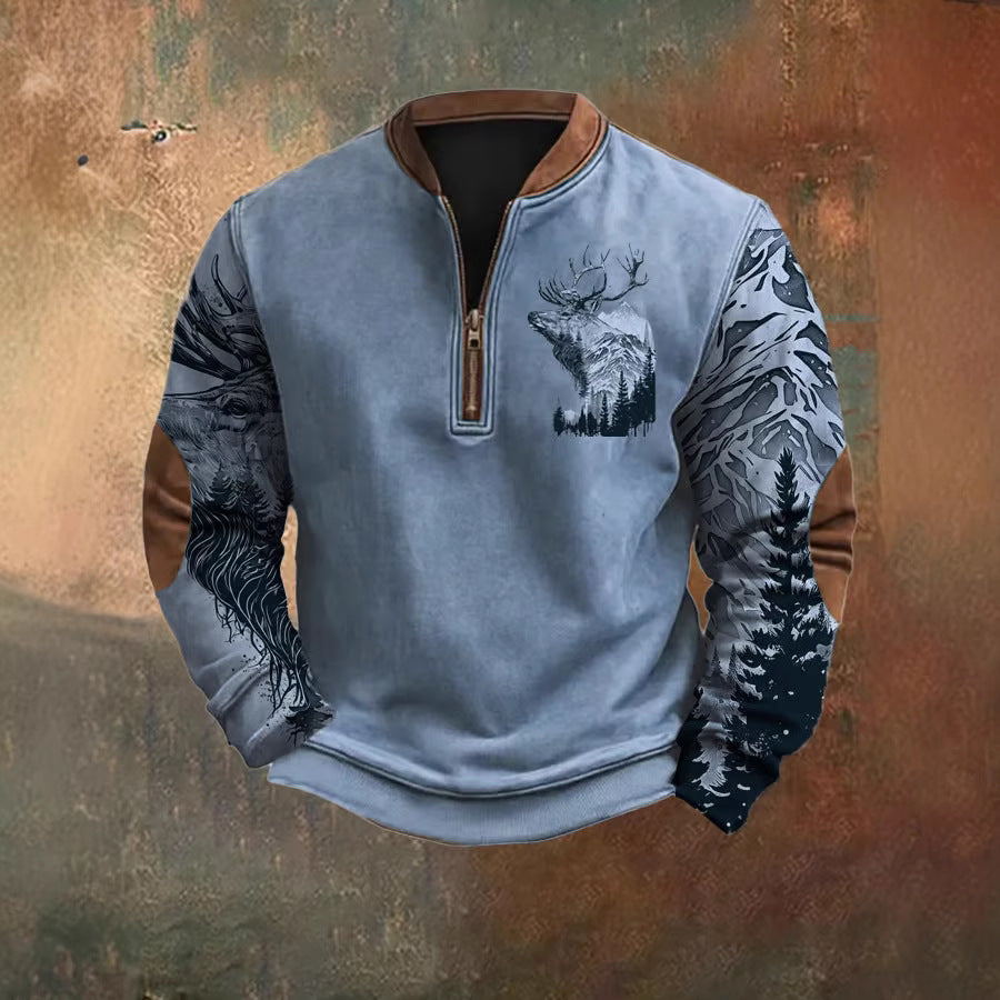 Polo Buckle Sweater Men's 3D Printing Half Zipper Brit Style