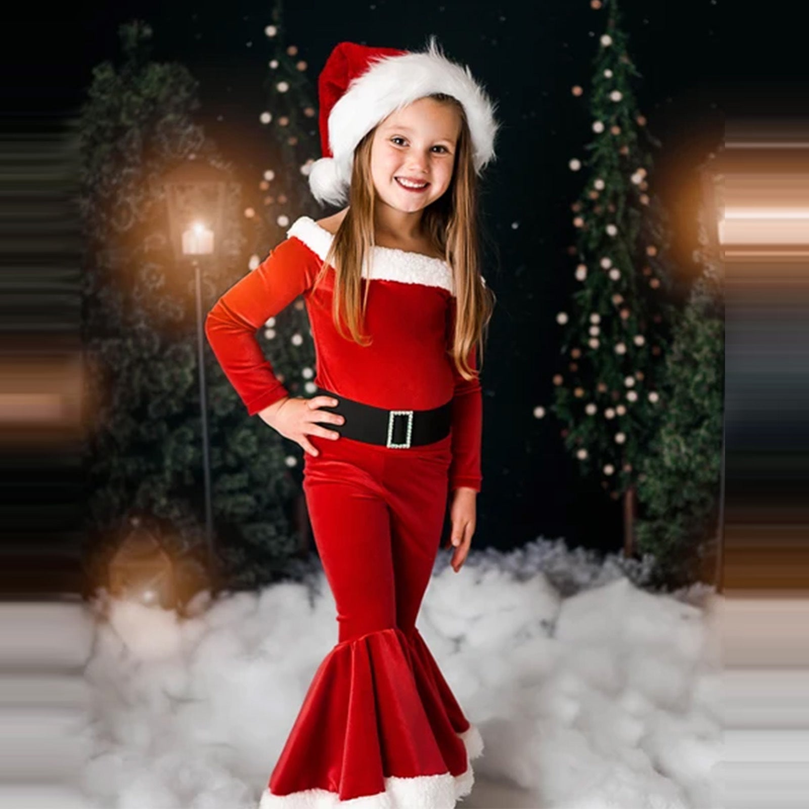 Winter Christmas Long-sleeved Shirt Bell Bottoms Hat Three-piece Children's Clothing Brit Style