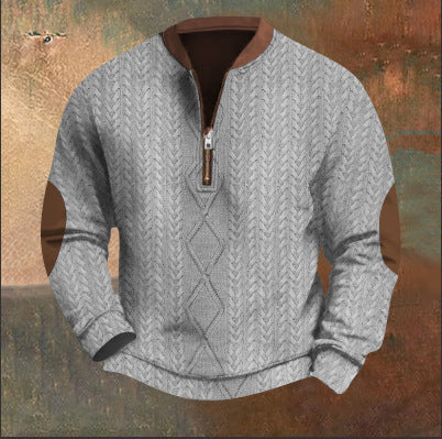 Autumn Winter Digital Printing Half Zipper Sweater For Men Brit Style