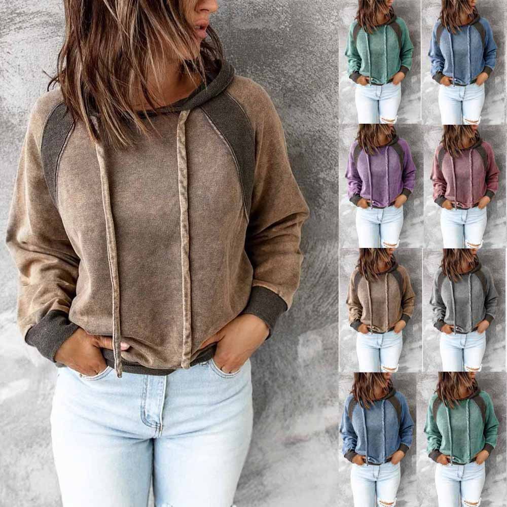 Casual Patchwork Top Hooded Long Sleeve Sweater Brit Style