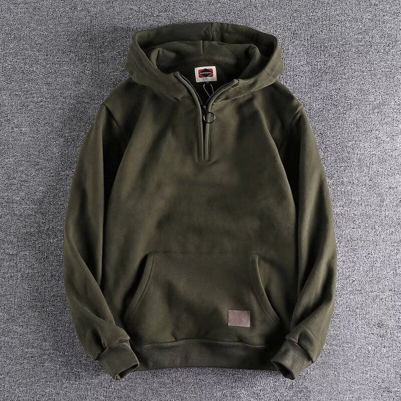 Thickened Half Zipper Open Collar Hooded Trend Men's Sweater Brit Style