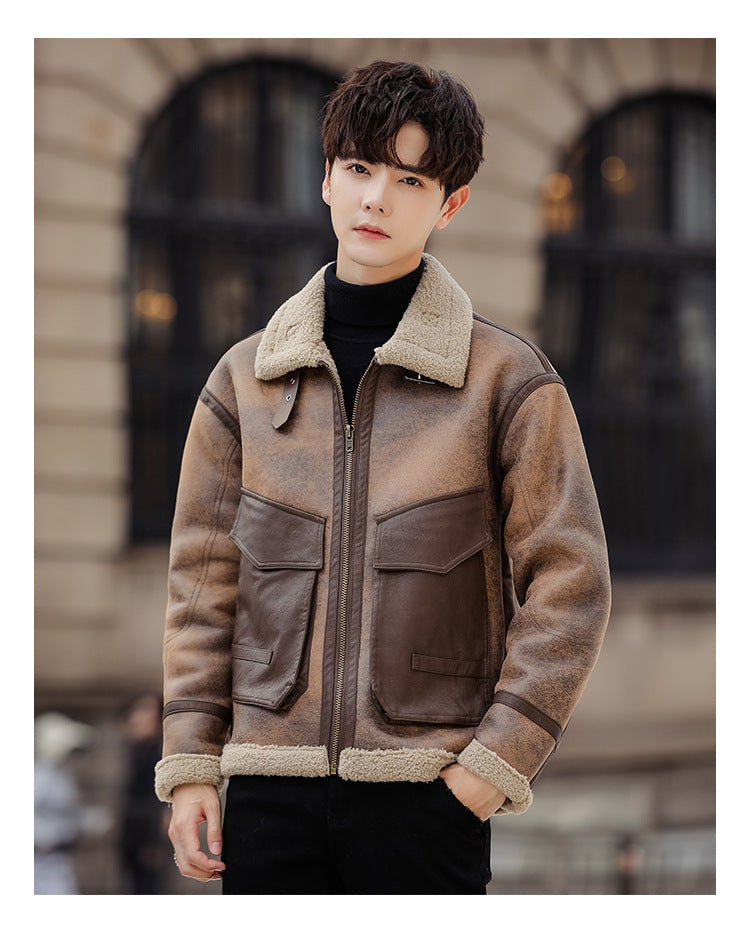 Leather And Fur Casual Coat For Men Brit Style