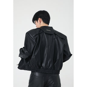 Men's High-grade Short Motorcycle Leather Coat Brit Style