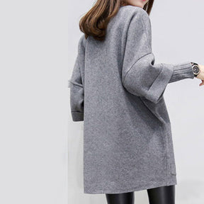 Women's Gray Round-collar Long-sleeved Sweater Brit Style