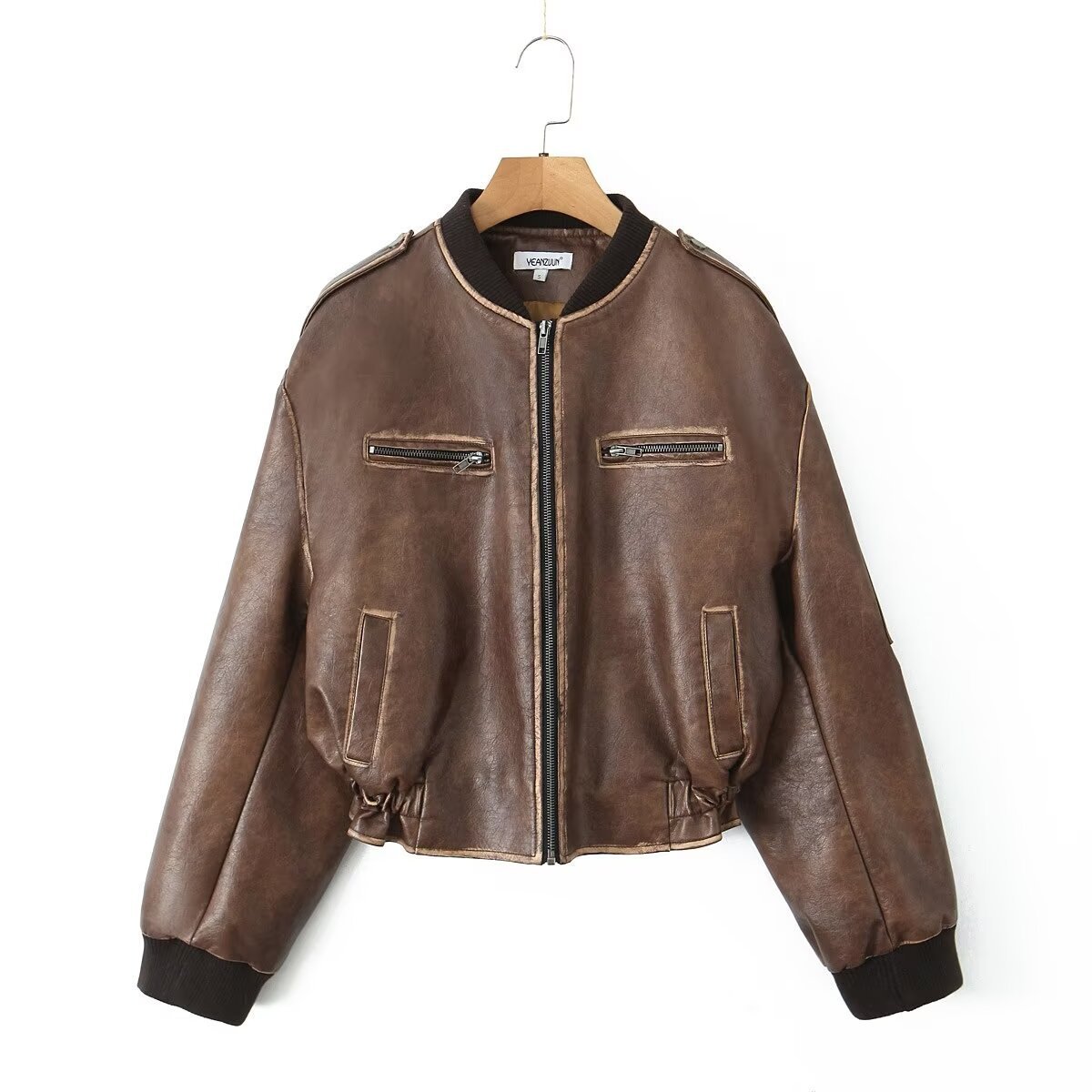 Retro Distressed Loose Leather Coat American Short Jacket Brit Style