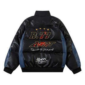 Men's Retro Letter Embroidered Patchwork PU Leather Cotton Jacket Brit Style