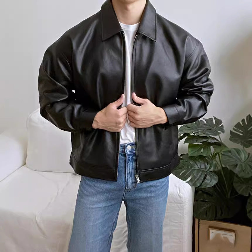 Leather Casual Baseball Uniform Motorcycle Jacket Brit Style