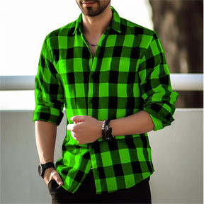 European And American Long Sleeve Loose 3D Personalized Printed Plaid Design Striped Shirt Brit Style