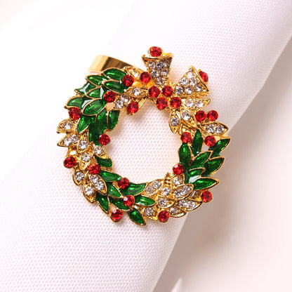 Elk Flower Christmas Tree Napkin Rings Bells