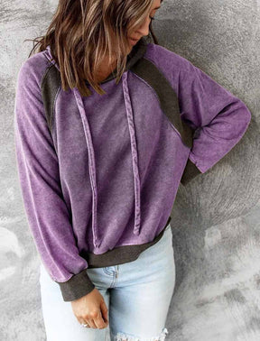 Casual Patchwork Top Hooded Long Sleeve Sweater Brit Style