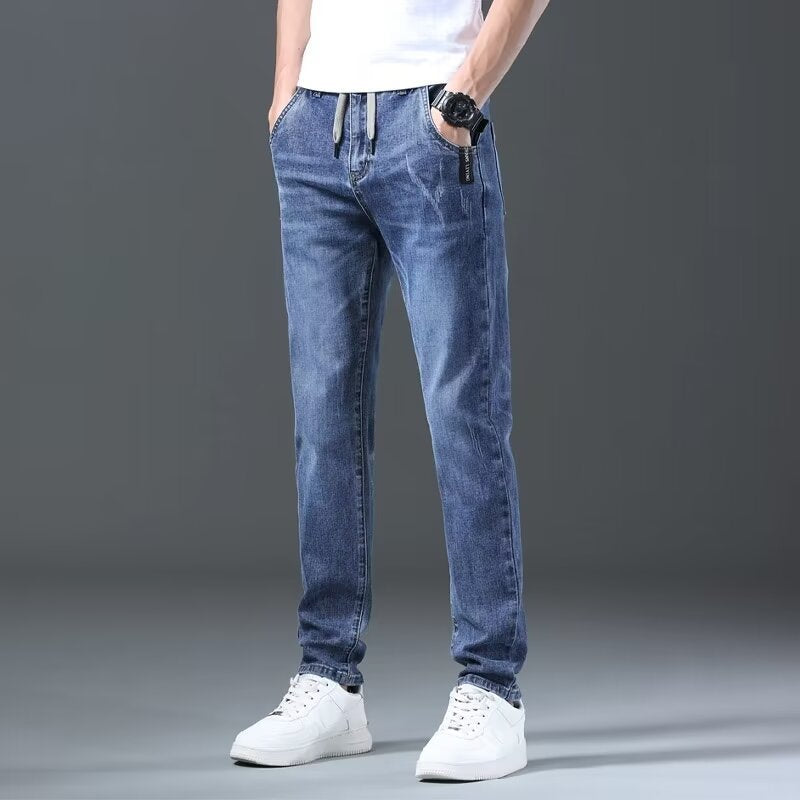 Jeans Men's Straight Loose Elastic All-matching Long Pants Brit Style