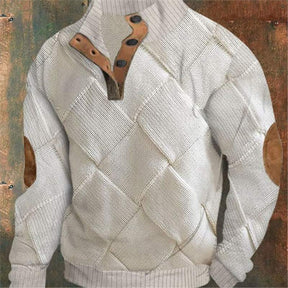 Digital Printing Christmas Series 6-button Henry Collar Long-sleeved Sweater For Men Brit Style