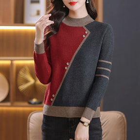 Fashion All-matching Mock Neck Sweater Women Brit Style