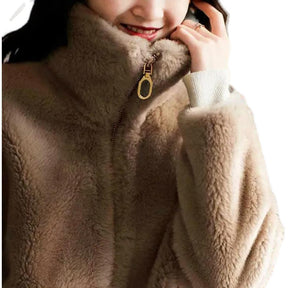 Winter Fleece Padded Coat Women's Zipper Cardigan Double-sided Velvet Thermal Turtleneck Sweater Brit Style