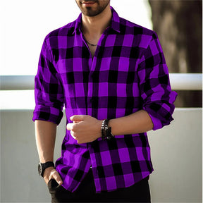 European And American Long Sleeve Loose 3D Personalized Printed Plaid Design Striped Shirt Brit Style