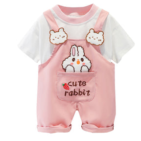 Children's Clothing Men And Women Baby Summer Cartoon Short-sleeved Overalls Brit Style