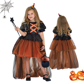 Halloween Girls' Witch Performance Costume Party Dress Brit Style