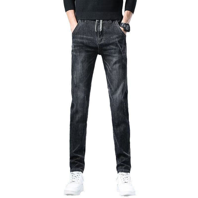 Jeans Men's Straight Loose Elastic All-matching Long Pants Brit Style