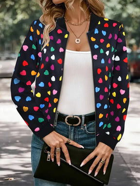 Zipper Jacket Small Thin Long-sleeved Top Colorful Printing Brit Style