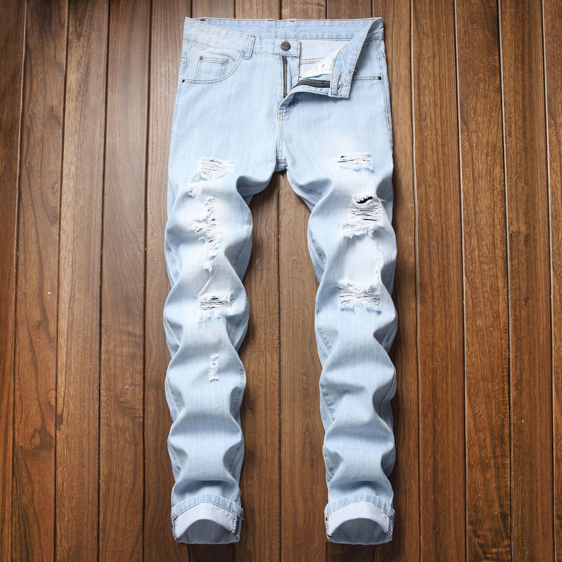 Ripped Fashion Slim-fit Trendy Straight Men's Jeans Brit Style