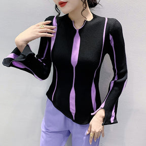 Striped Purple Sweater For Women Brit Style