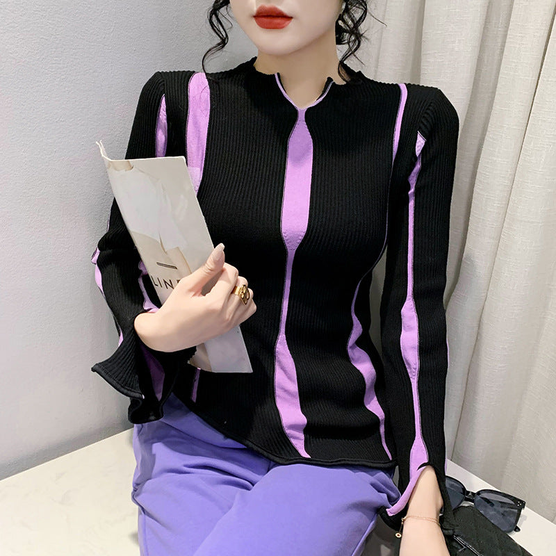 Striped Purple Sweater For Women Brit Style