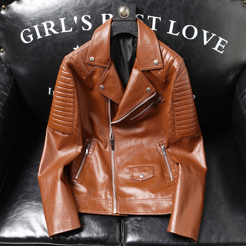 Spring And Autumn Slim-fitting Biker Leather Jacket Brit Style