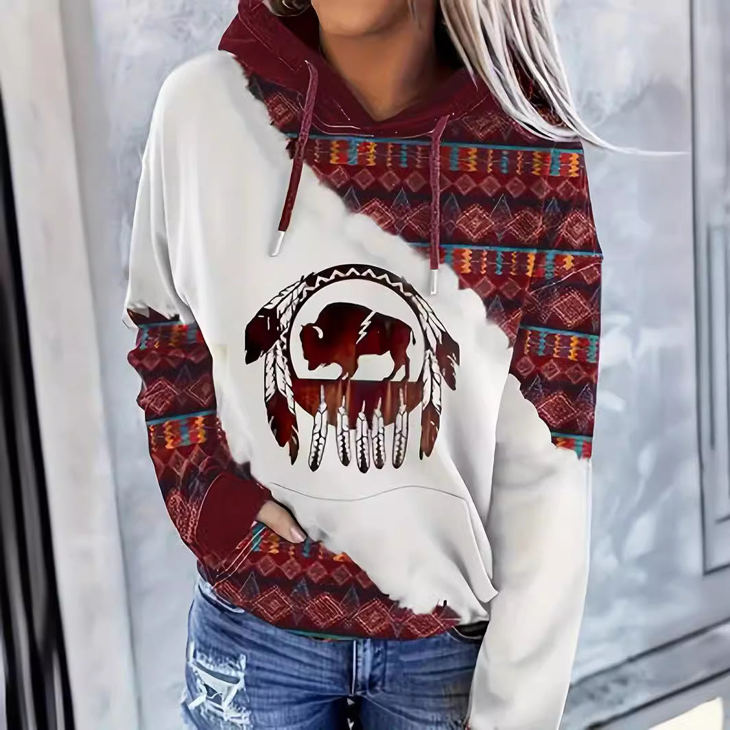 Women's Hoodie Fashionable Ethnic Style Casual Sports Hoodie Brit Style