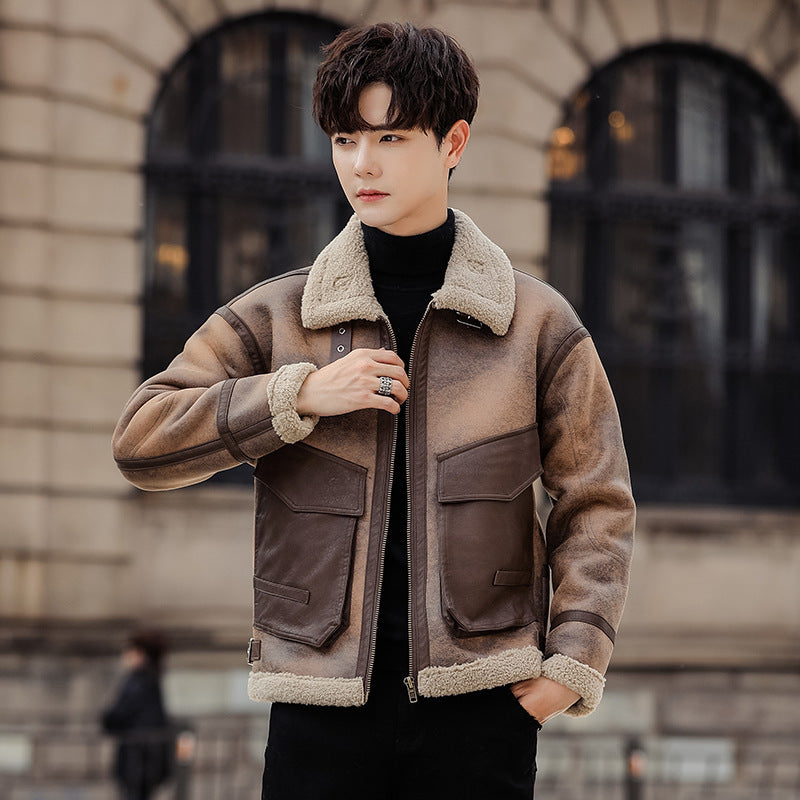 Leather And Fur Casual Coat For Men Brit Style