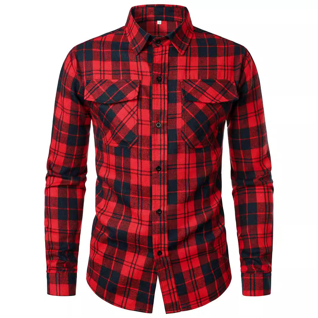 Cool Long Sleeve Lapel Shirt Fashion Plaid Brit Style