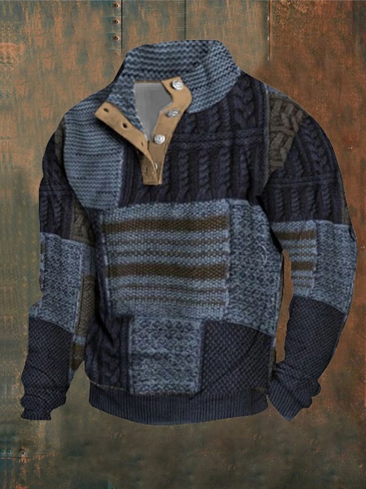 Digital Printing Turtleneck Half Zipper Sweater For Men Brit Style