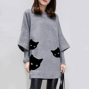 Women's Gray Round-collar Long-sleeved Sweater Brit Style