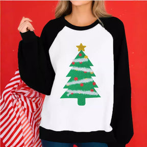 Women's Loose Fashion Round Neck Raglan Sweater European And American Christmas Digital Printing Brit Style